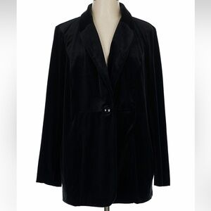 J Jill Blazer Womens L Black Velvet Wearever Collection One Button Jacket